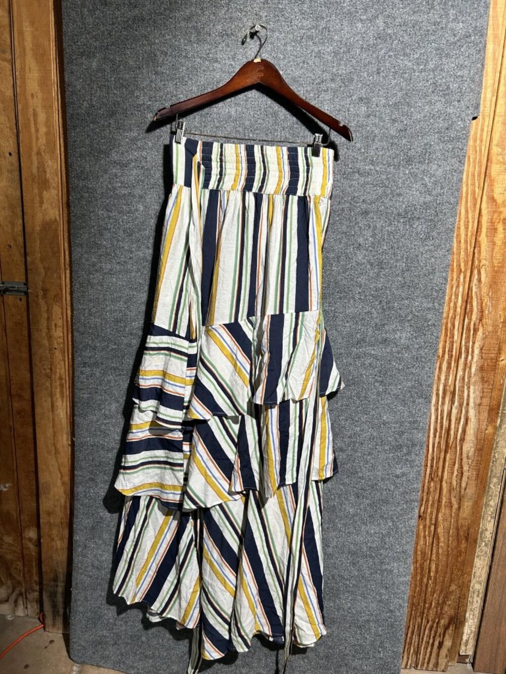 TOV Skirt Womens Size Unknown Multicolor Stripe Tiered Ruffle Maxi Pull On Boho